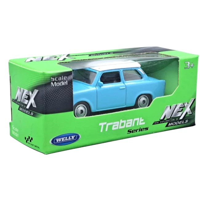 Welly: Trabant kék fém kisautó modell 1/64