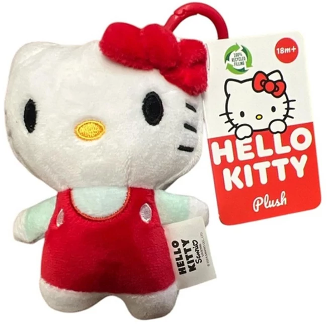 Hello Kitty plüss táskaklipp, 12 cm – piros