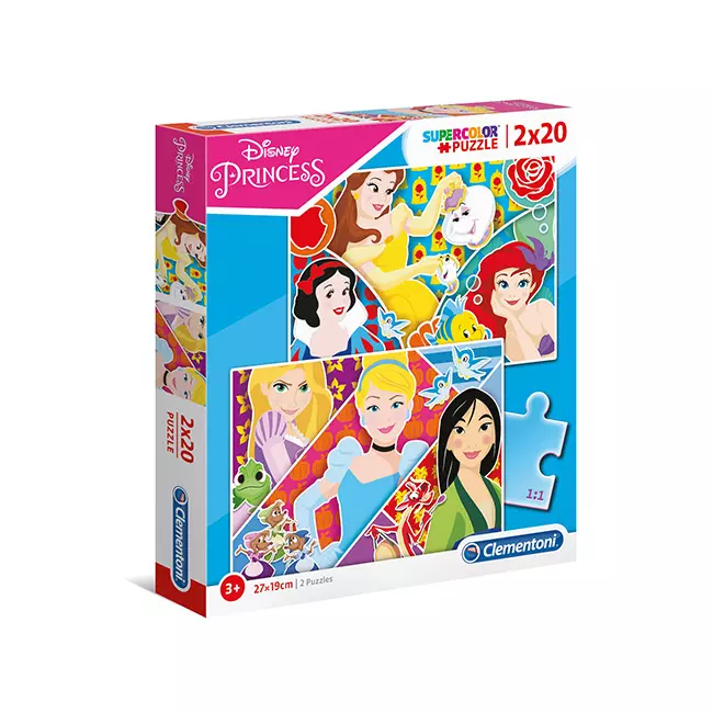 Disney Hercegnők Supercolor 2 az 1-ben puzzle 2×20 db-os – Clementoni
