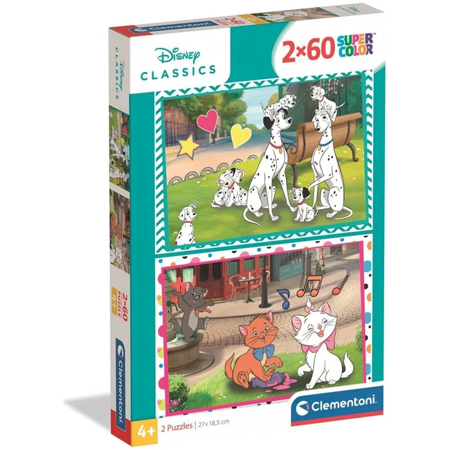 Disney Klasszisok 101 kiskutya és Macskarisztokraták 2×60 db-os Supercolor puzzle – Clementoni