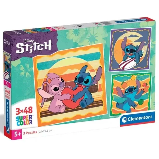 Disney Stitch és Angel 3×48 db-os Supercolor puzzle – Clementoni