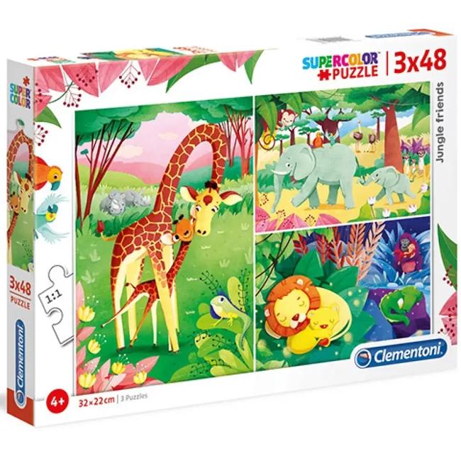 Dzsungel barátok Supercolor 3 az 1-ben puzzle 3×48 db-os – Clementoni
