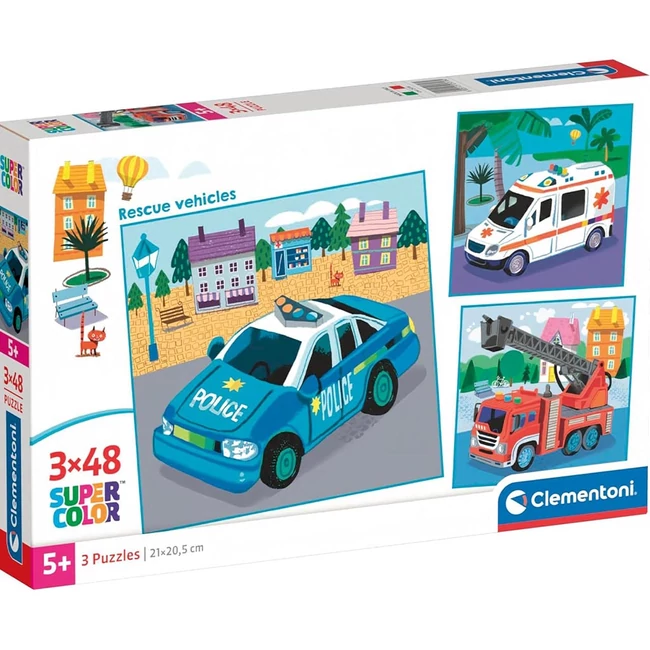 Mentőjárművek 3×48 db-os Supercolor puzzle – Clementoni