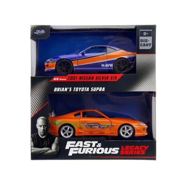 Halálos iramban: 2001 Nissan Silvia S15 és Toyota Supra 2 db-os csomag 1/32 méretarányban – Jada Toys