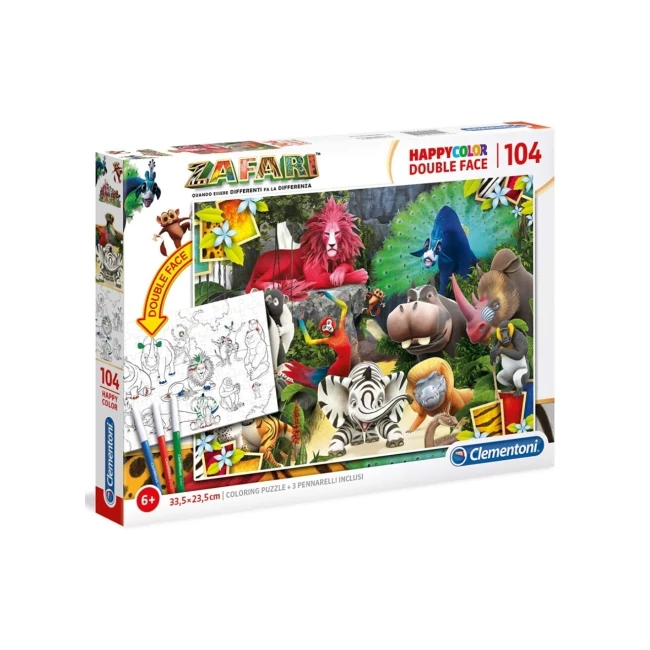 Zafari Double 2 az 1-ben 104 db-os színezhető kétoldalas puzzle – Clementoni