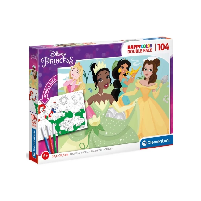 Disney Hercegnők Double 2 az 1-ben 104 db-os színezhető kétoldalas puzzle – Clementoni