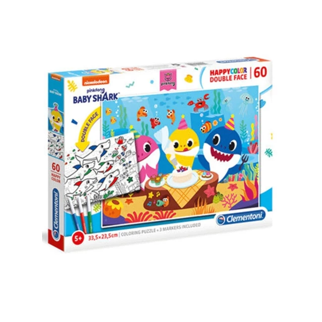 Baby Shark 2 az 1-ben 60 db-os színezhető puzzle – Clementoni