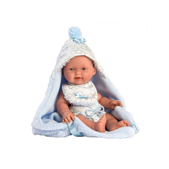 Llorens: Bebito 26 cm-es kisfiú baba kék fürdőköpennyel