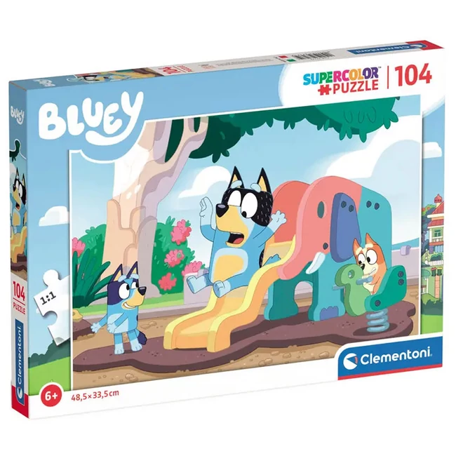 Bluey kutya csúszdázik 104 db-os Supercolor puzzle – Clementoni