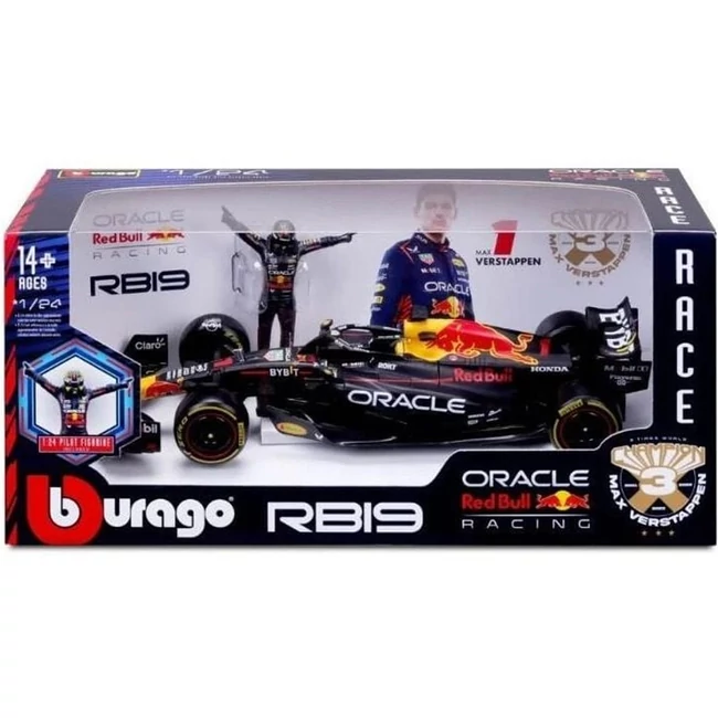 Bburago: Red Bull RB19 F1 versenyautó fém autómodell pilótával 1/24 (Max Verstappen #1)