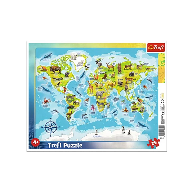 Világtérkép állatokkal 25 db-os keretes puzzle – Trefl