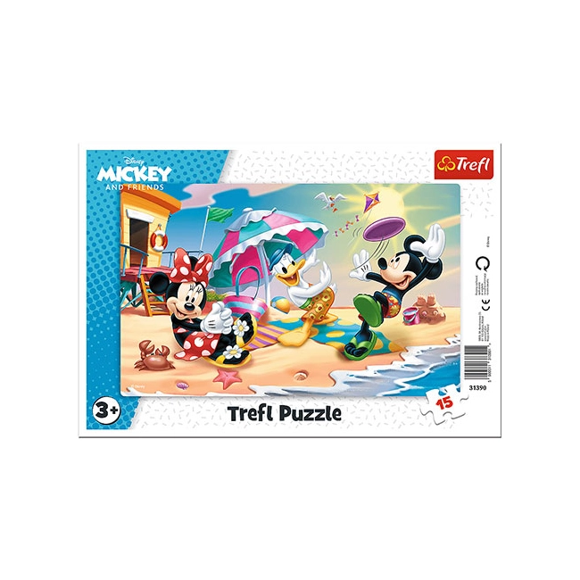 Mickey egér Szórakozás a tengerparton keretes puzzle 15 db-os – Trefl