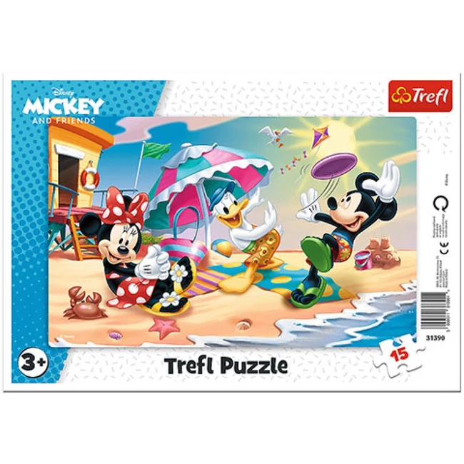Mickey egér Szórakozás a tengerparton keretes puzzle 15 db-os – Trefl