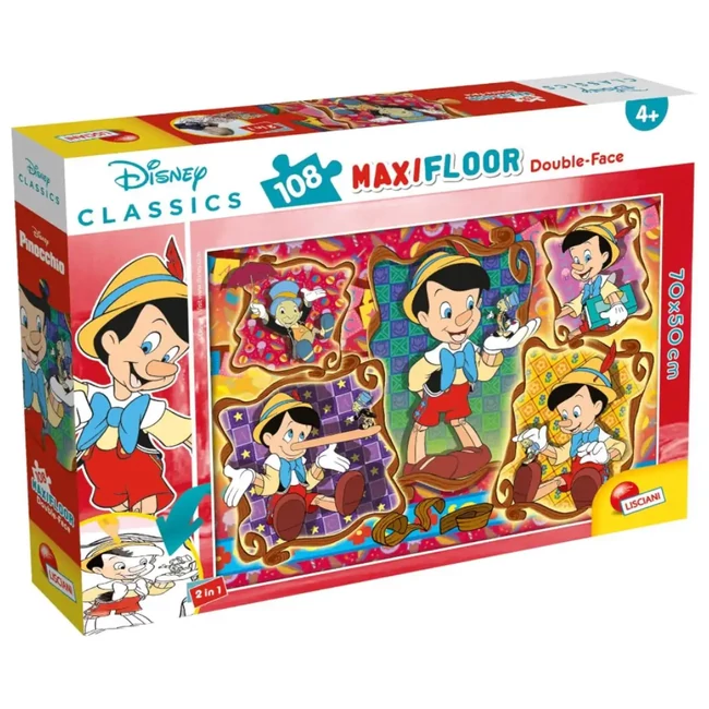 Pinokkió 2 az 1-ben 108 db-os puzzle és színező 70×50 cm – Lisciani