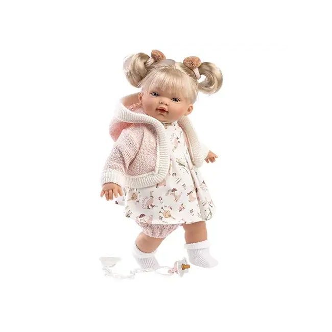 Llorens: Roberta síró baba cumival, rózsaszín ruhában 33 cm