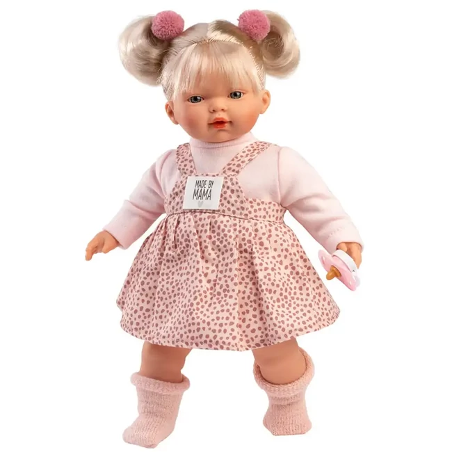 Llorens: Roberta 33 cm-es síró baba cumival pöttyös ruhában