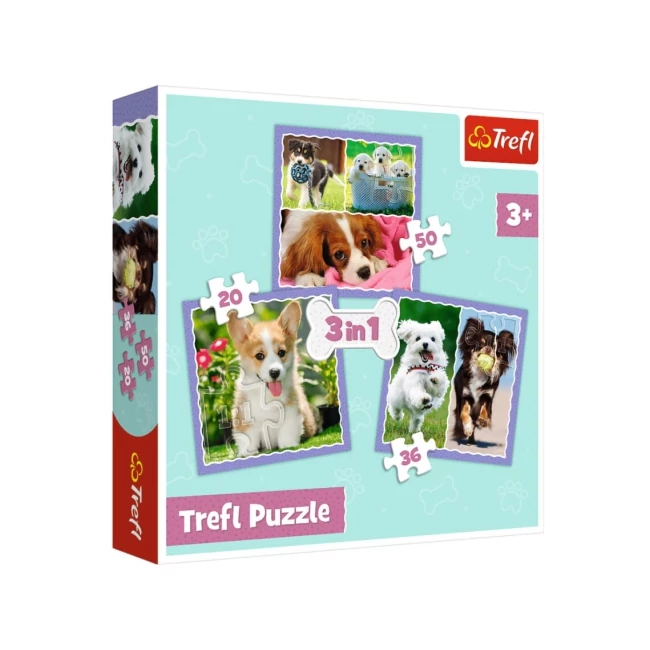Cuki kutyusok 3 az 1-ben 50–36–20 db-os puzzle – Trefl