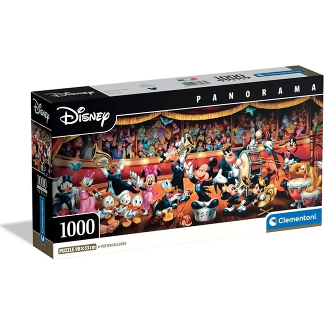 Disney – Mickey és barátai zenekarban 1000 db-os panoráma puzzle poszetrrel – Clementoni