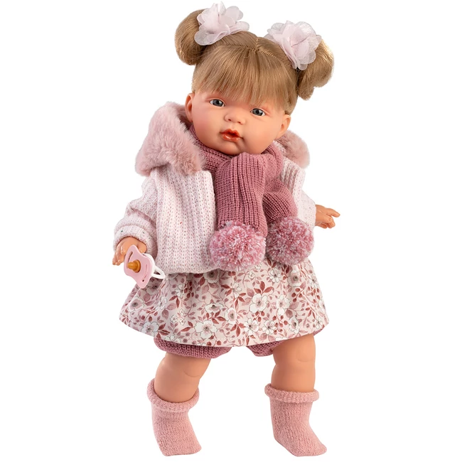 Llorens: Joelle 38 cm-es síró baba bojtos sállal