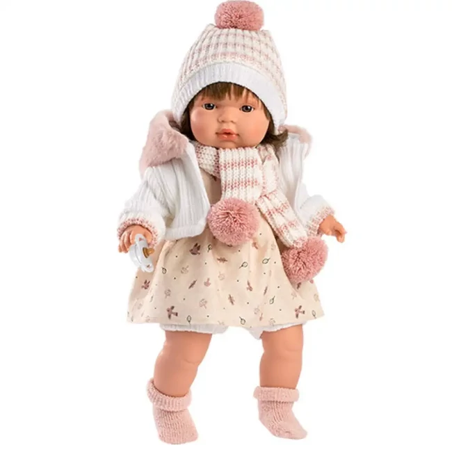 Llorens: Lola síró baba cumival, sapkával és sállal 38 cm