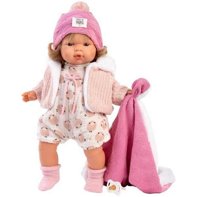 Llorens: Lola 38 cm-es síró baba cumival rózsaszín takaróval