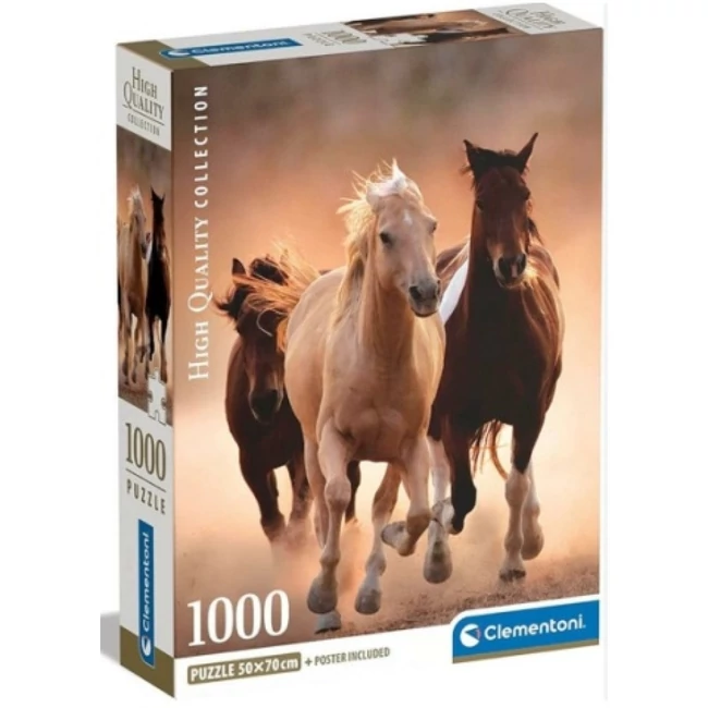 Vágtázó lovak HQC 1000 db-os puzzle poszterrel – Clementoni