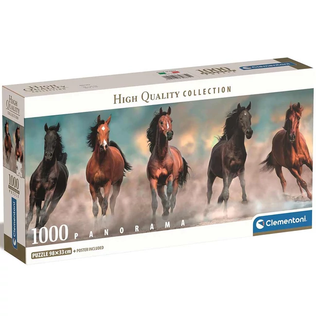 Vágtató lovak 1000 db-os HQC panoráma puzzle 98×33 cm – Clementoni