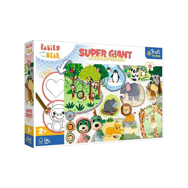 Treflik az állatkertben Super Giant kétoldalas 3 az 1-ben puzzle 15 db-os – Trefl