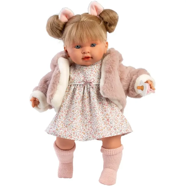 Llorens: Alexandra 42 cm-es baba hanggal szőrös kabátban