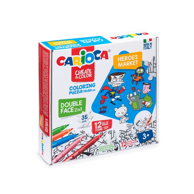 Hősök színezhető kétoldalú puzzle 12 db filctollal – Carioca