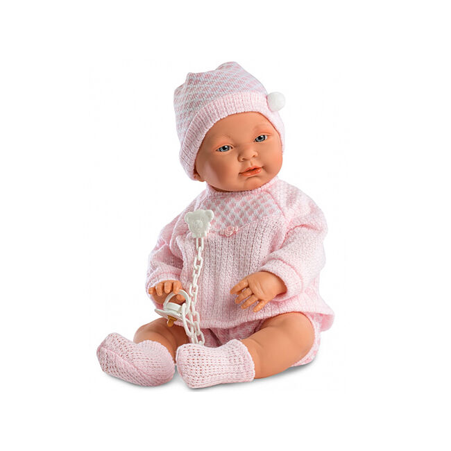 Csecsemő lány baba rózsaszín ruhában 45 cm