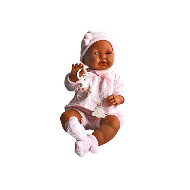 Kreol csecsemő baba rózsaszín ruhában 45 cm