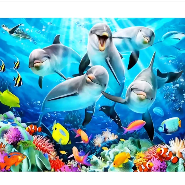 Gyémántszemes kirakó: Delfinek gyémántfestő szett 40×50 cm