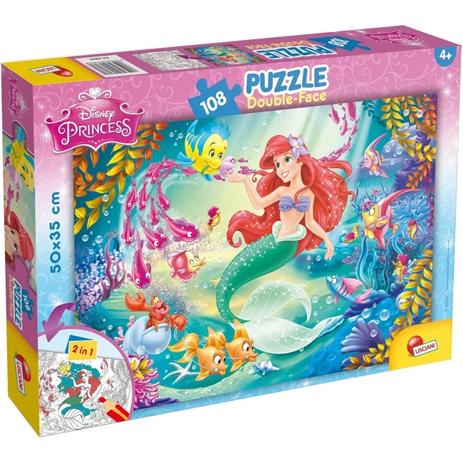 Ariel a kis hableány 2 az 1-ben 108 db-os puzzle és színező 50×35 cm – Lisciani