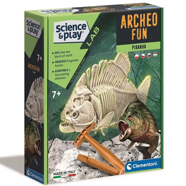 Science & Play: Piranha fluoreszkáló régészeti készlet – Clementoni