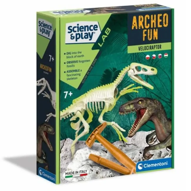 Science&Play: Archeofun Világító Velociraptor régész szett – Clementoni