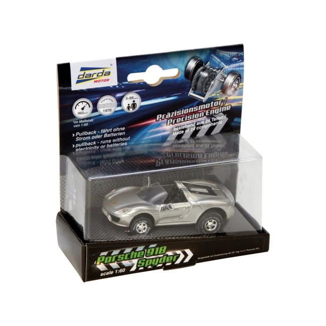 Darda: Porsche 918 Spyder ezüst pályaautó hátrahúzható motorral 1/60