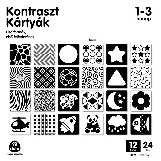 Kontraszt kártyák babáknak 1-3 hónapos korig 12db-os szett