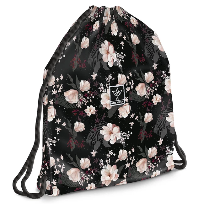 Ars Una: Flowery Black virágos tinédzser tornazsák, sportzsák 37,5×46 cm