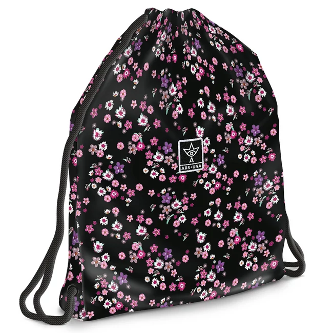 Ars Una: Pearl Blossom Black virágos tornazsák, sportzsák 37,5×46 cm