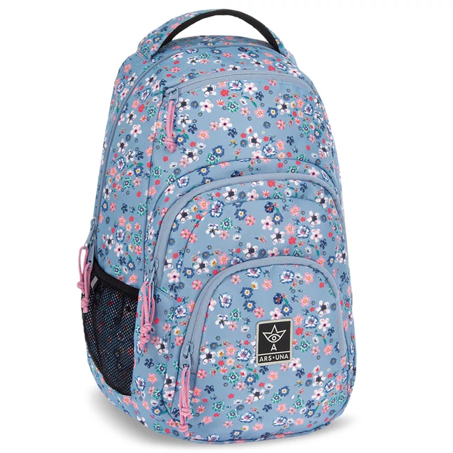 Ars Una: Peald Blossom Blue virágos AU-2 iskolatáska, hátizsák 32×46×22 cm