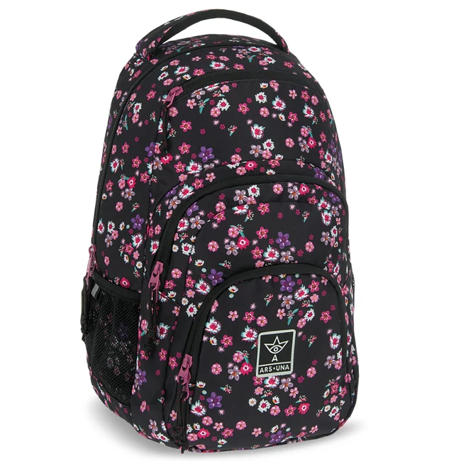 Ars Una: Peald Blossom Black virágos AU-2 iskolatáska, hátizsák 32×46×22 cm