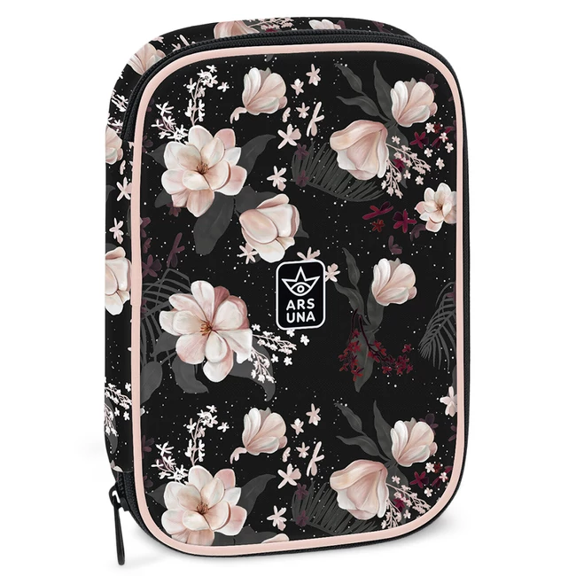 Ars Una: Flowery Black többszintes tolltartó 15,5×22,5×4,5 cm