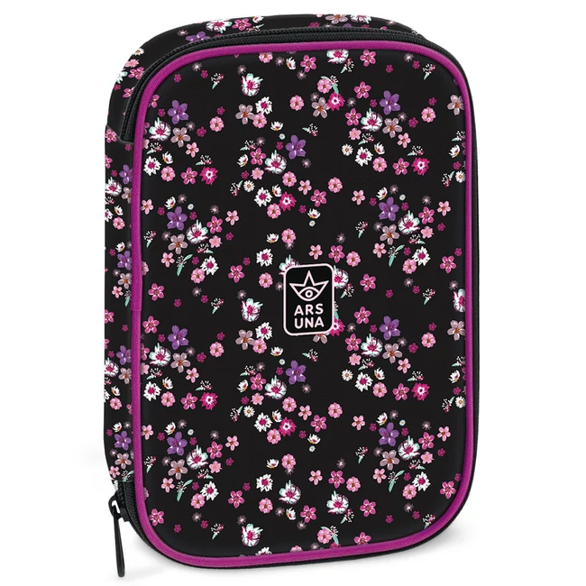 Ars Una: Pearl Blossom Black virágos többszintes tolltartó 15,5×22,5×4,5 cm