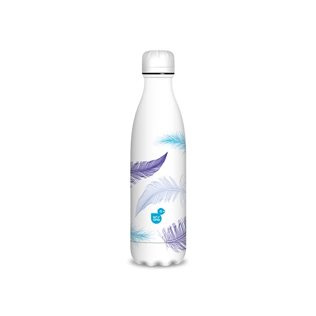 Tollakkal díszített fehér színű duplafalú fémkulacs 500ml