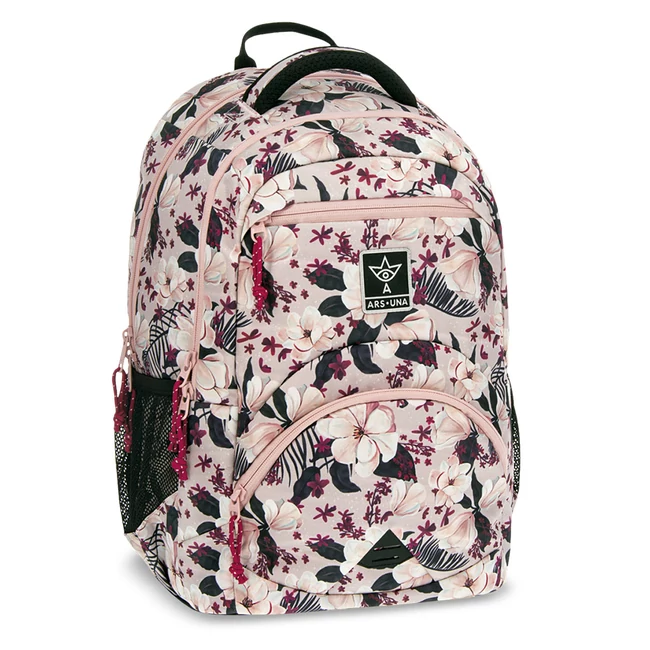 Ars Una: Flowery Pink virágos ergonomikus iskolatáska, hátizsák 33×45×24 cm