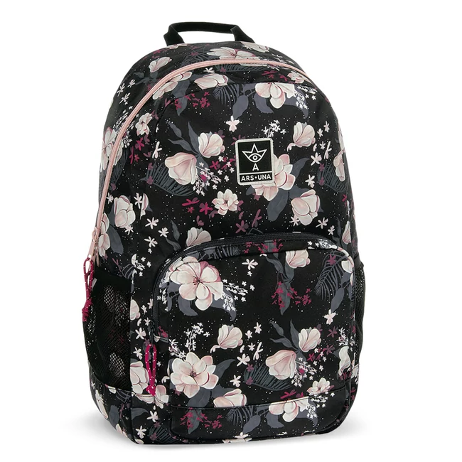 Ars Una: Flowery Black virágos AU-14 iskolatáska, hátizsák 32×51×25 cm