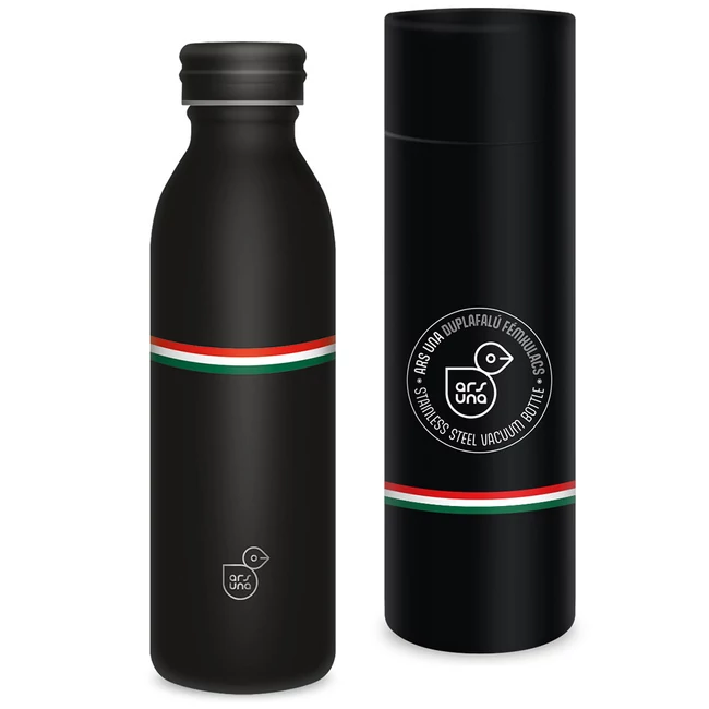 Ars Una: Flag Black Magyar zászlós duplafalú fém kulacs díszdobozban 600ml