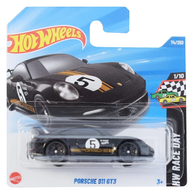 Hot Wheels: Porsche 911 GT3 No5 fekete kisautó 1/64 – Mattel