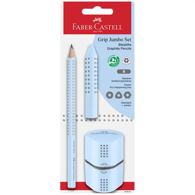 Faber-Castell: GRIP Jumbo grafitceruza szett radírral és hegyezővel kék színben